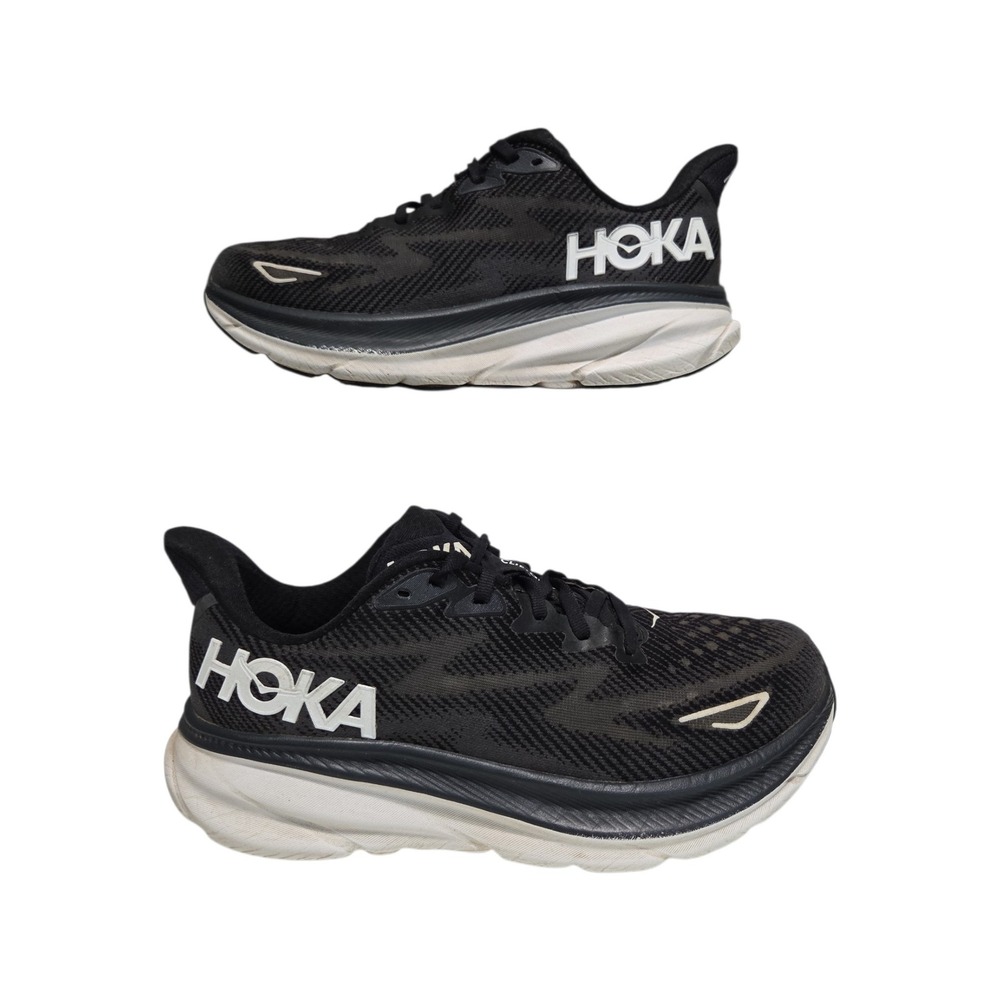 Hoka Clifton 9 Black White Running Shoes Womens 8 1127896 BWHT Road Runner